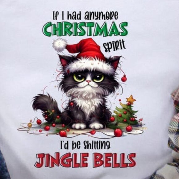Cute Cat Christmas T-shirt, Jingle Bells Cat Christmas T-Shirt - Picture 2 of 5